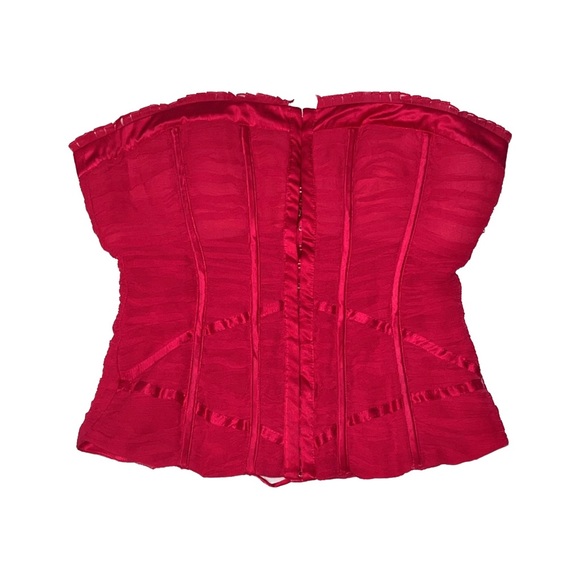 bebe Tops - BEBE Red Silk Lace Up Hook and Eye Strapless Sweetheart Bustier Top, size small